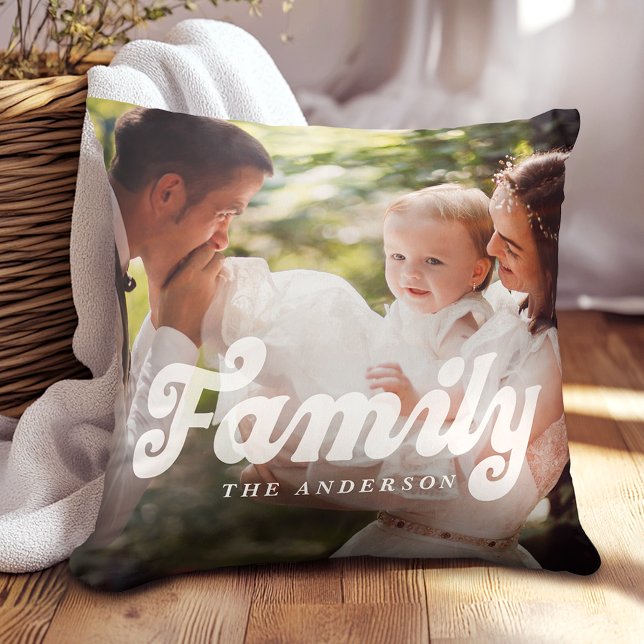 Retro Family Photo Throw Pillow (Creator Uploaded)
