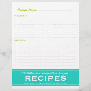 Retro Family Recipes Personalized Binder Insert