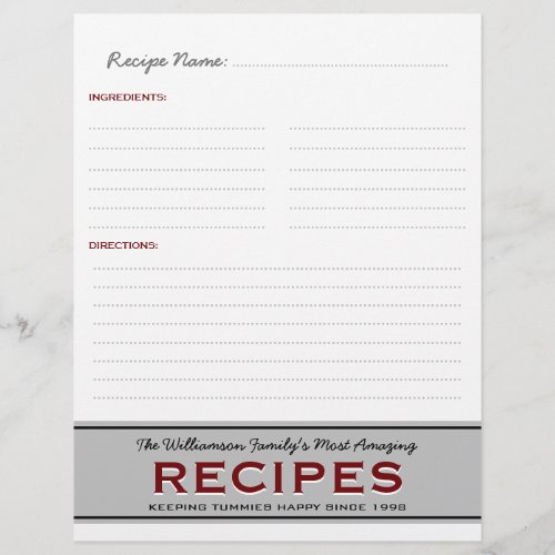 Retro Family Recipes Personalized Binder Insert