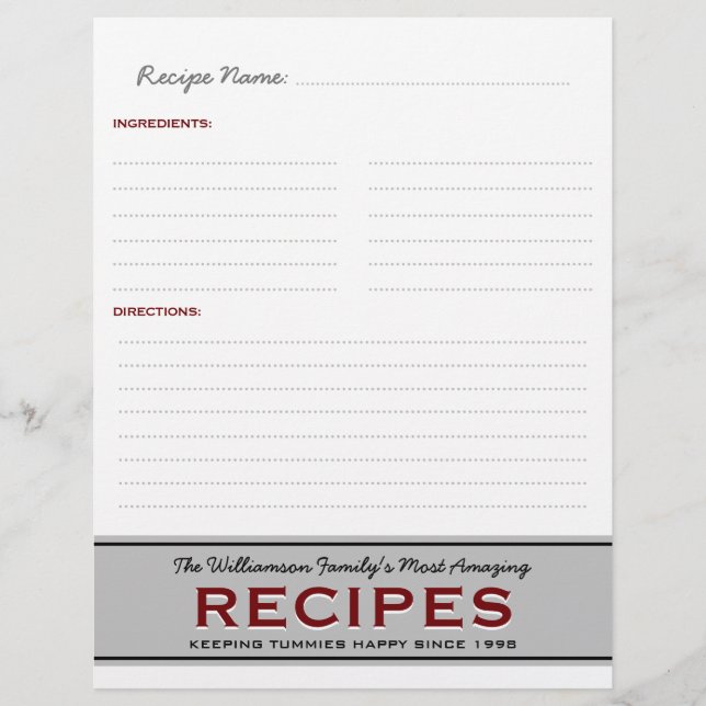 Retro Family Recipes Personalized Binder Insert (Front)