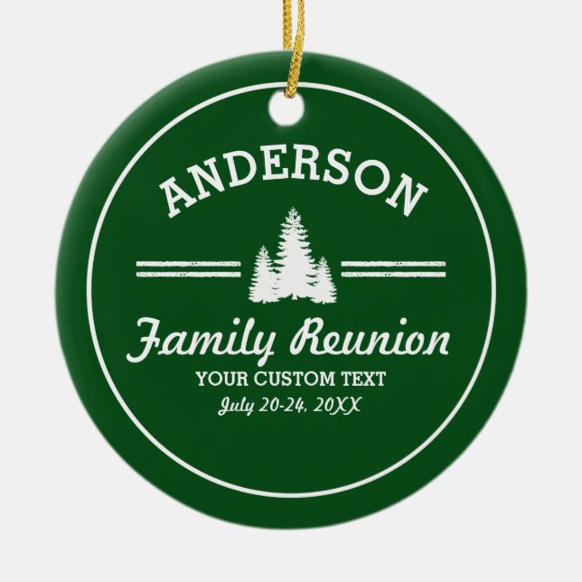 Retro Family Reunion or Trip | Rustic Pine Trees Ceramic Ornament (Front)