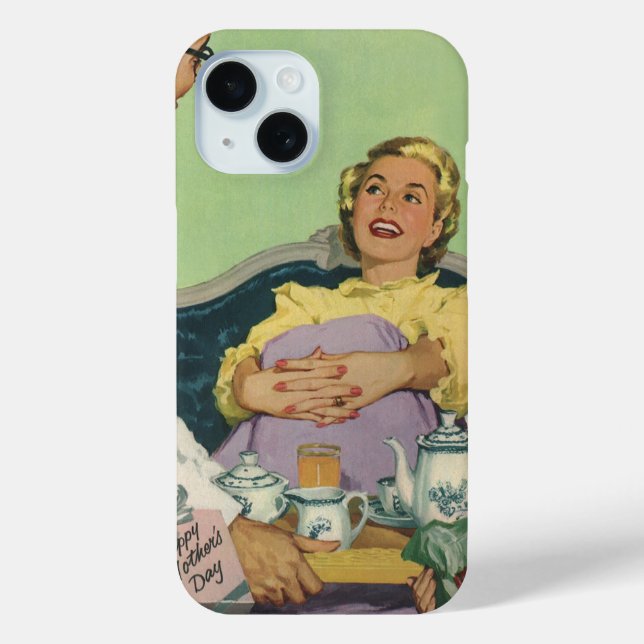 Retro Family Serves Mom Breakfast in Bed Case-Mate iPhone Case (Back)