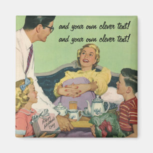 Retro Family Serves Mom Breakfast in Bed Magnet