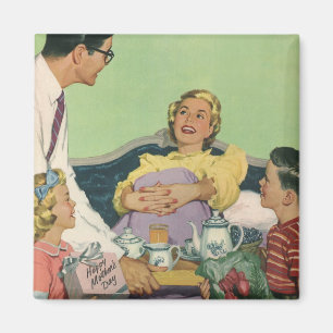 Retro Family Serves Mom Breakfast in Bed Magnet