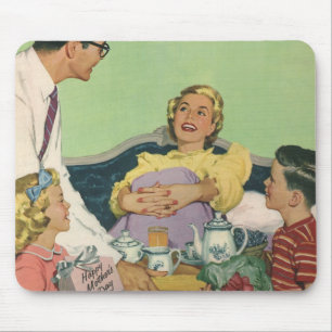 Retro Family Serves Mom Breakfast in Bed Mouse Pad