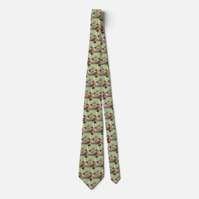 Retro Family Serves Mom Breakfast in Bed Neck Tie (Front)