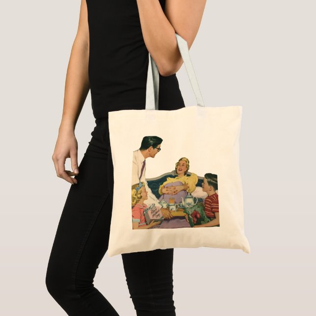Retro Family Serves Mom Breakfast in Bed Tote Bag (Front (Product))