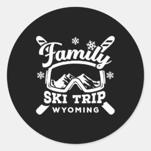 Retro Family Ski Trip Wyoming Vacation Group Snow  Classic Round Sticker