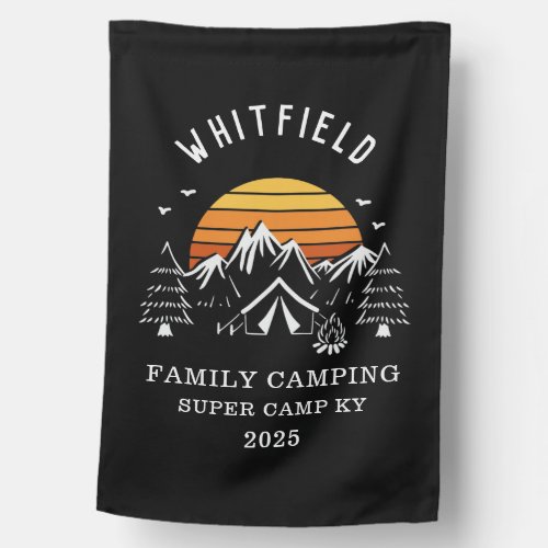 Retro Family Vacation Camping Matching Black House Flag