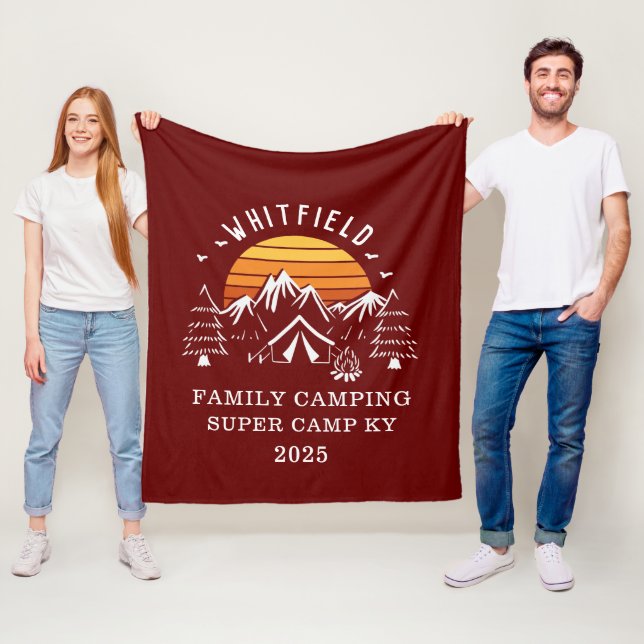 Retro Family Vacation Matching Camping Fleece Blanket (In Situ)