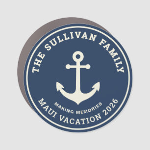 Retro Family Vacation Nautical Anchor Badge Car Magnet