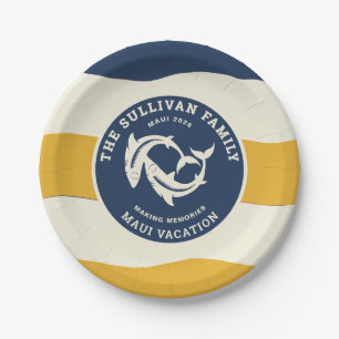 Retro Family Vacation Nautical Shark Badge Paper Plates