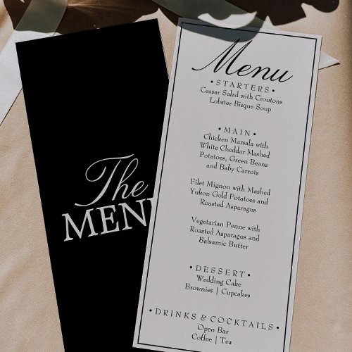 Retro Fancy Black Cream Old Money Wedding Menu