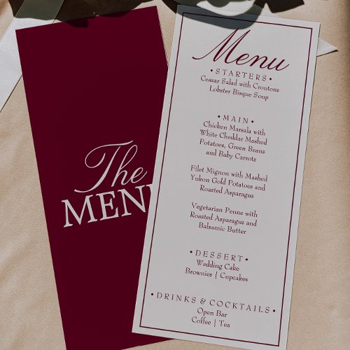Retro Fancy Burgundy Cream Old Money Wedding Menu