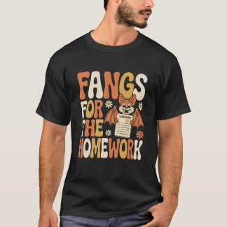 Retro Fangs for The Homework Funny Teacher Hallowe T-Shirt