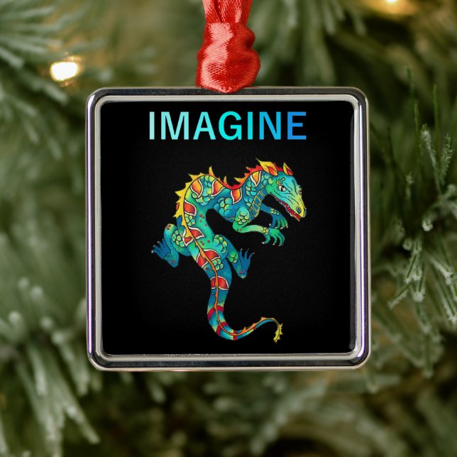 Retro Fantasy Dragon Tattoo Gift For Tattooist Metal Ornament (Tree)