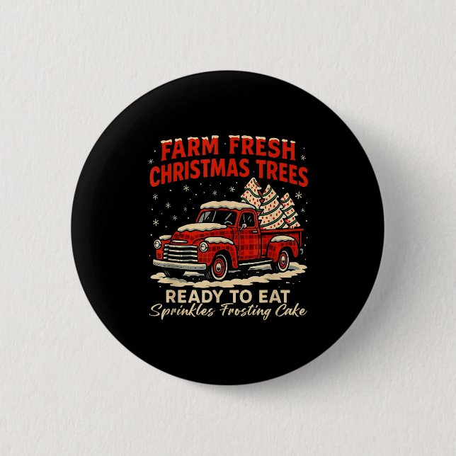 Retro Farm Fresh Debbie Christmas Cake Red Truck H Button (Front)