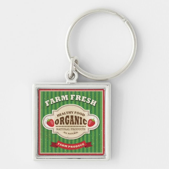Retro Farm Fresh Poster Design Keychain (Front)