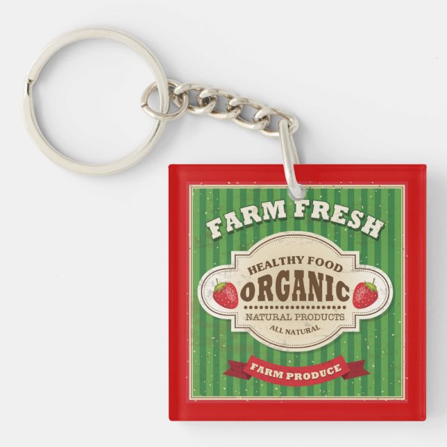 Retro Farm Fresh Poster Design Keychain (Front)