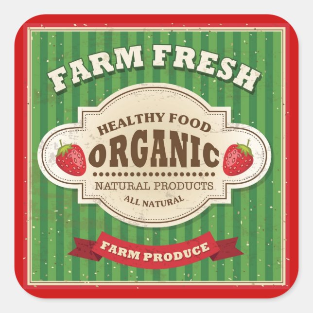 Retro Farm Fresh Poster Design Square Sticker (Front)