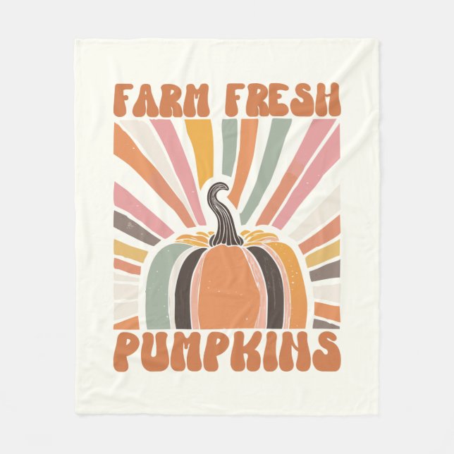 Retro Farm Fresh Pumpkins Fleece Blanket (Front)