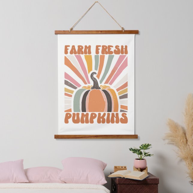 Retro Farm Fresh Pumpkins Hanging Tapestry (Bedroom)