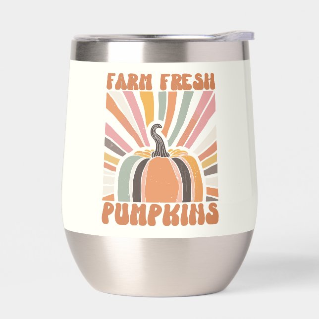 Retro Farm Fresh Pumpkins Thermal Wine Tumbler (Left)