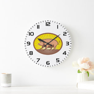 Retro Farm Pig with Sunburst Large Clock