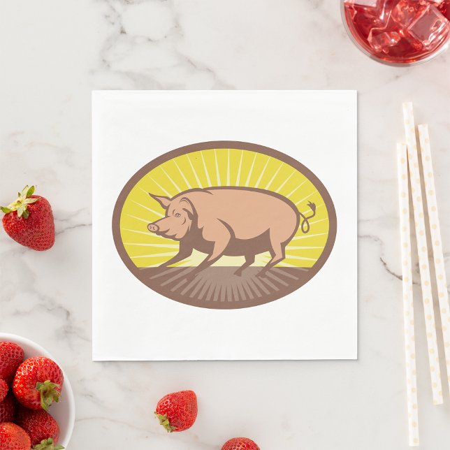 Retro Farm Pig with Sunburst  Napkins (Creator Uploaded)