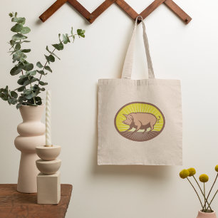 Retro Farm Pig with Sunburst Tote Bag