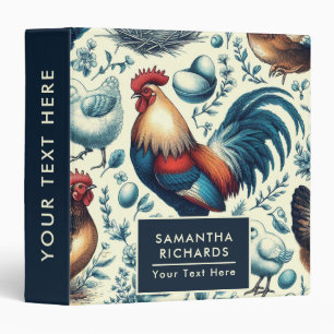Retro Farm Rooster Pattern 3 Ring Binder