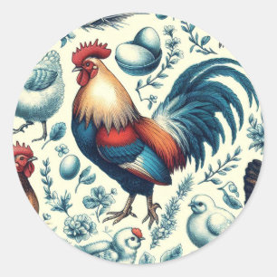 Retro Farm Rooster Pattern Classic Round Sticker
