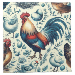 Retro Farm Rooster Pattern Cloth Napkin