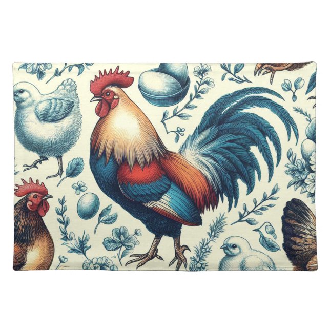 Retro Farm Rooster Pattern Cloth Placemat (Front)
