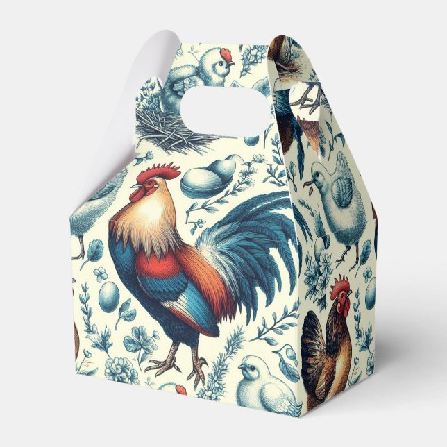 Retro Farm Rooster Pattern Favor Boxes (Front Side)