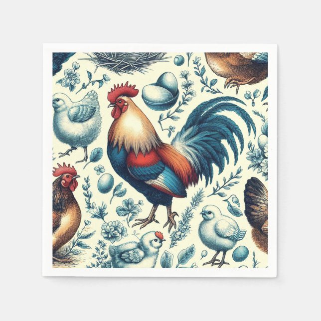 Retro Farm Rooster Pattern Napkins (Front)