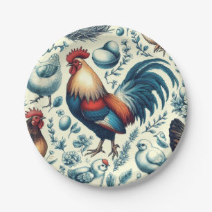 Retro Farm Rooster Pattern Paper Plates