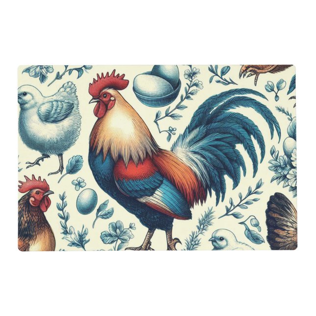 Retro Farm Rooster Pattern Placemat (Front)