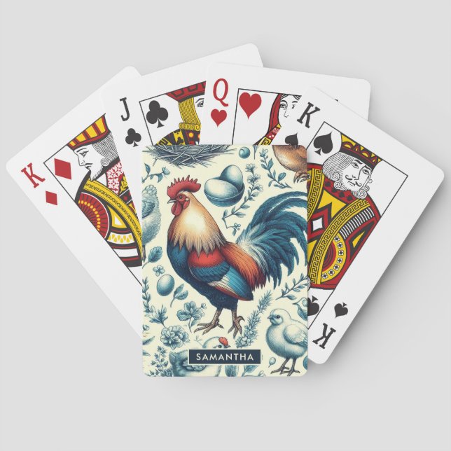 Retro Farm Rooster Pattern Poker Cards (Back)