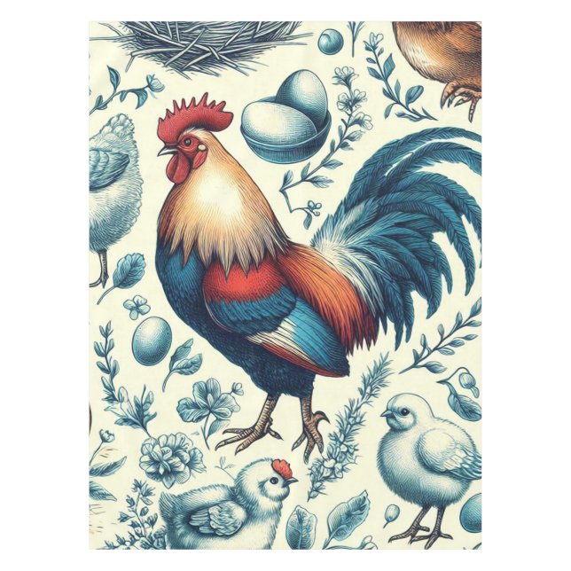Retro Farm Rooster Pattern Tablecloth (Front)