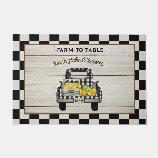 Retro Farm To Table Mat, Lemon Truck Doormat (Front)