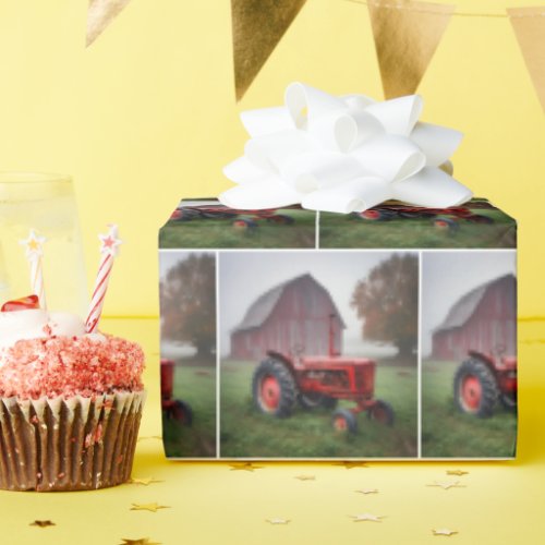 Retro Farm Tractor With Barn Wrapping Paper