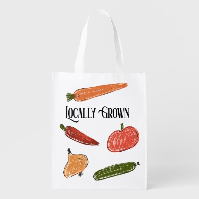 Retro Farmer's Market Locally Grown Baby Shower Grocery Bag (Front)