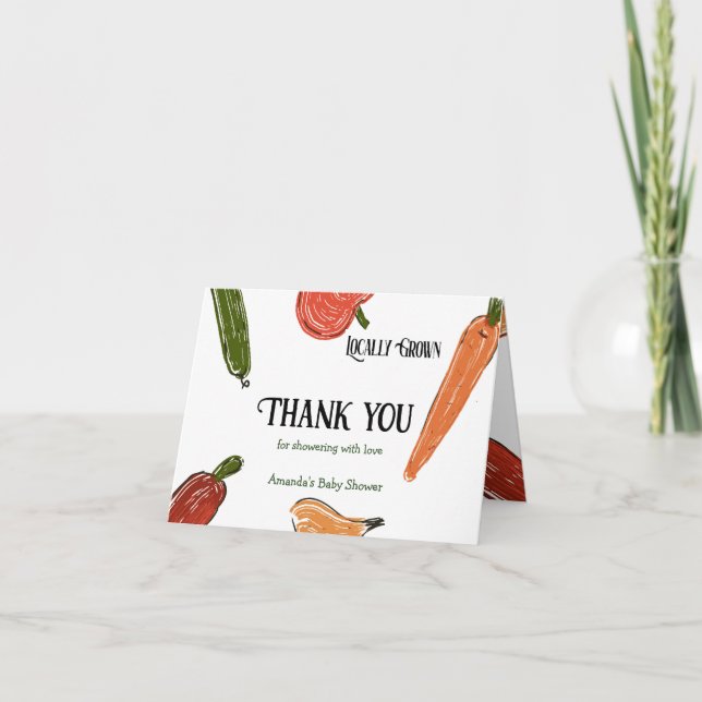 Retro Farmer's Market Locally Grown Baby Shower Thank You Card (Front)