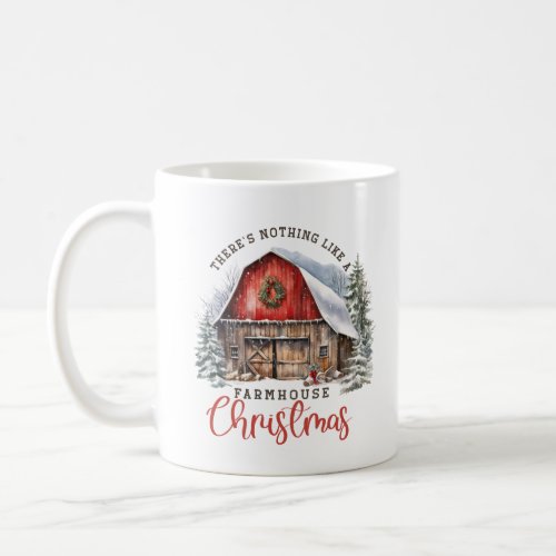 Retro farmhouse Christmas red barn cozy scene Coffee Mug