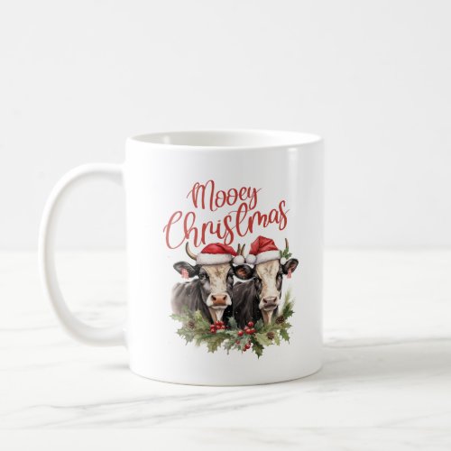 Retro farmhouse Christmas two cows mooey cozy Coffee Mug