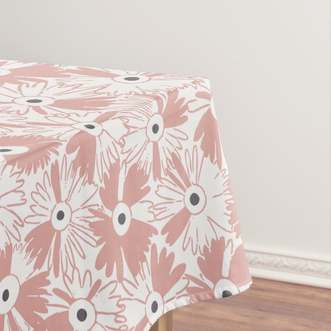 Retro Farmhouse Wildflower Large Scale Dusty Rose Tablecloth (In Situ)