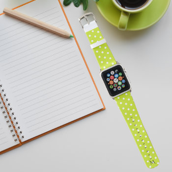 Retro Fashion Green Polka Dots Pattern Monogrammed Apple Watch Band by iCoolCreate at Zazzle
