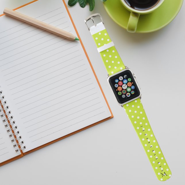 Retro Fashion Green Polka Dots Pattern Monogrammed Apple Watch Band (Retro Fashion Green Polka Dots Pattern Monogrammed Apple Watch Band)