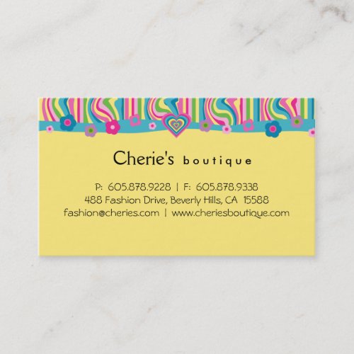 Retro Fashion Heart Business Card yellow personal